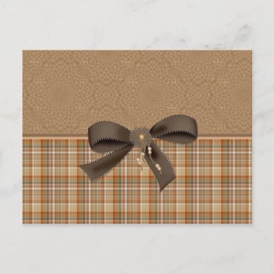 Rustic Fall Plaid with Brown Bow Post Card