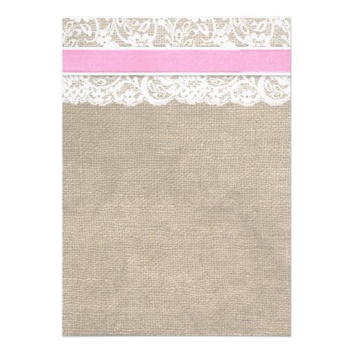 Rustic Faux Lace Burlap Wedding Invitation Pink