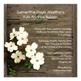 Rustic Fence & Dogwood Blooms Wedding Invitation