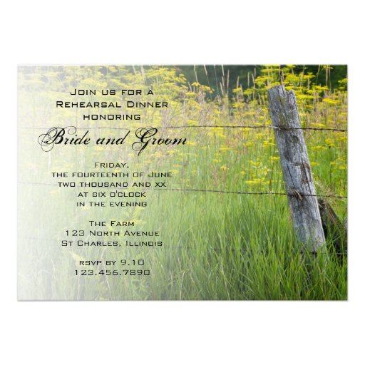 Rustic Fence Post Country Wedding Rehearsal Dinner Custom Invitations