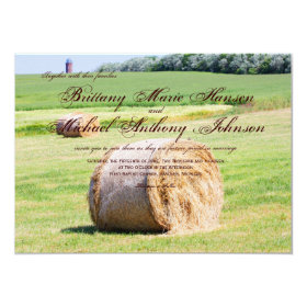 Rustic Field Hay Bales Country Wedding Invitations 4.5