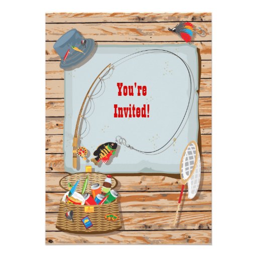 Rustic Fishing Birthday Party Invitations