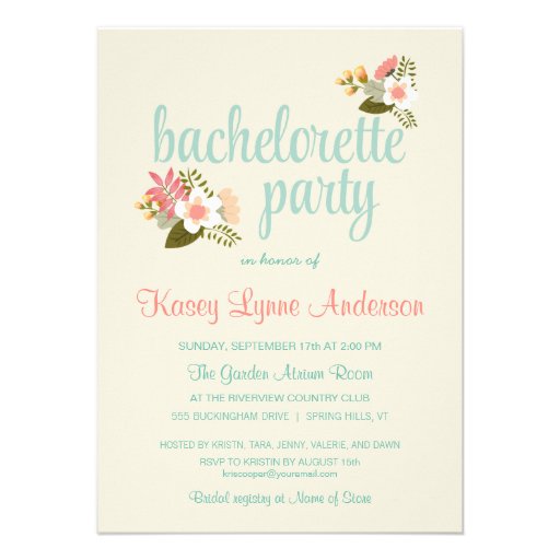 Rustic Floral Bachelorette Party Invitations (front side)