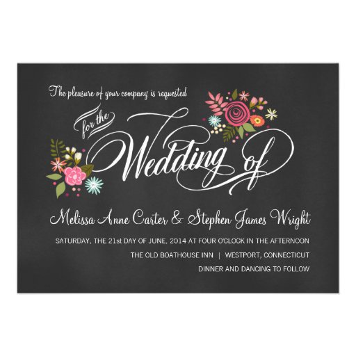 Rustic Floral Chalkboard Wedding Invitations (front side)
