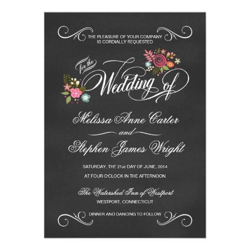 Rustic Floral Chalkboard Wedding Invitations