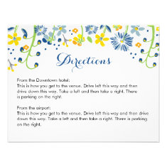 Rustic Floral Directions Info Card Navy Yellow