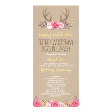 Rustic Floral Peony & Deer Antler Wedding Programs Rack Card