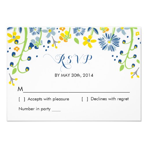 Rustic Floral | R S V P Reply Card Navy Yellow