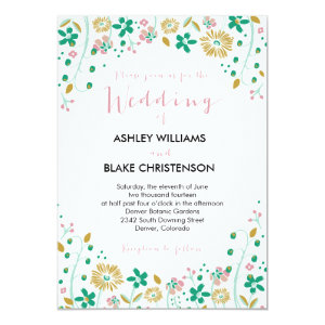 Rustic Floral Wedding Invitation Mint Gold 5