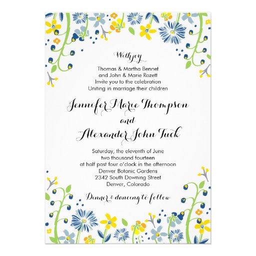 Rustic Floral Wedding Invitation Navy Yellow