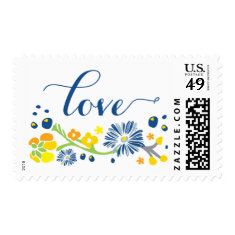 Rustic Floral Wedding L O V E Stamp Navy