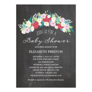 Rustic Floral Wreath Baby Shower Custom Invites
