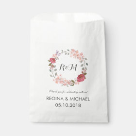 Rustic Floral Wreath Monogram Wedding Favor Bag