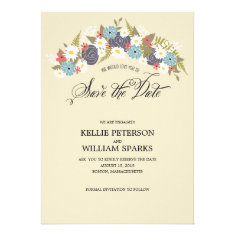 Rustic Floral Wreath Save the Date Announcements