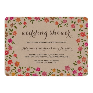 Rustic Floral Wreath Wedding Shower 5" X 7" Invitation Card