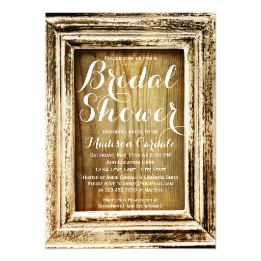 Rustic Frame Barn Wood Bridal Shower Invitations