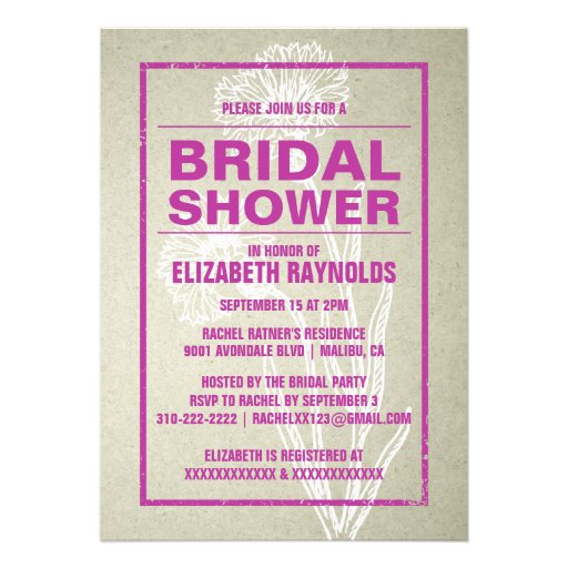 Rustic Fuchsia Bridal Shower Invitations