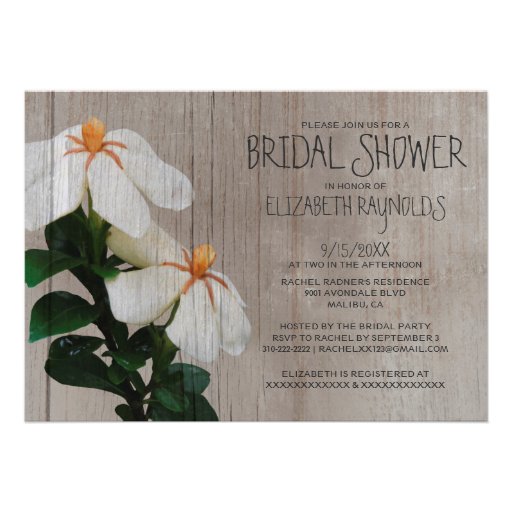 Rustic Gardenias Bridal Shower Invitations