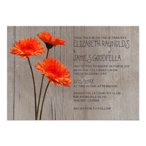 Rustic Gerbera Daisy Wedding Invitations