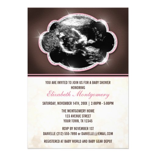 Rustic Glitter Pink Sonogram Baby Shower Personalized Invitation