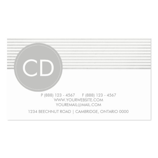 Rustic Gray Stripes Circle Monogram Business Card (back side)