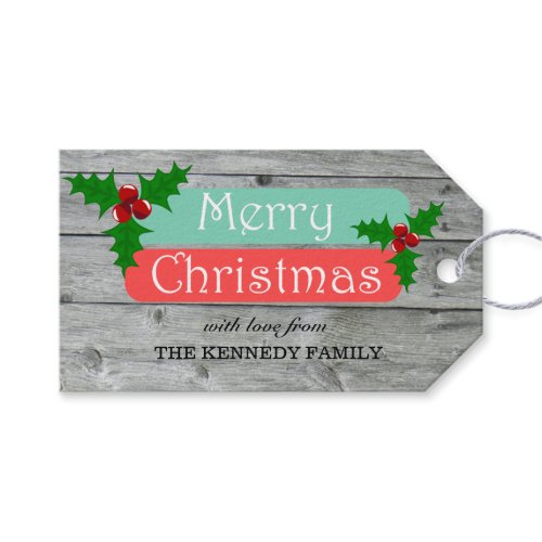 Rustic Gray Wood Holly Merry Christmas Pack Of Gift Tags