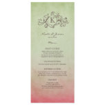 Rustic Green and Pink Bohemian Wedding Menu Personalized Invitation