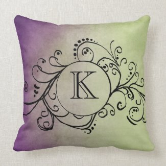 Rustic Green and Purple Bohemian Flourish Throw Pillow