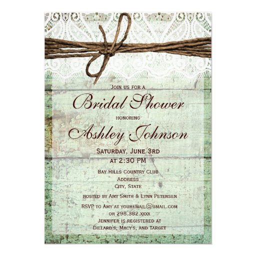 Rustic Green Barn Wood Bridal Shower Invitations