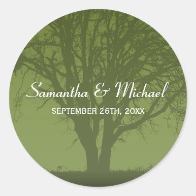 Rustic Green Oak Tree Wedding Favor Label Stickers