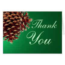 Rustic green pine cone thank you card