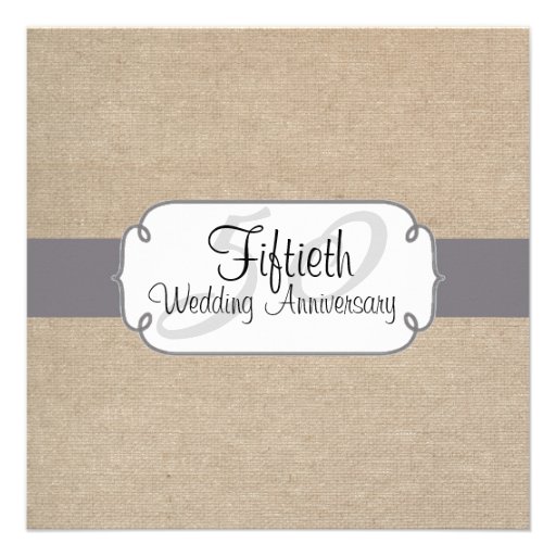 Rustic Grey and Beige Burlap Anniversary Party Personalized Invites