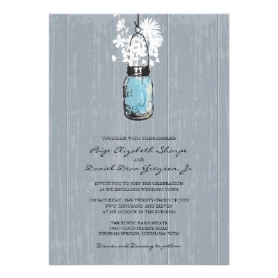 Rustic Hanging Mason Jar Wedding Custom Invitations