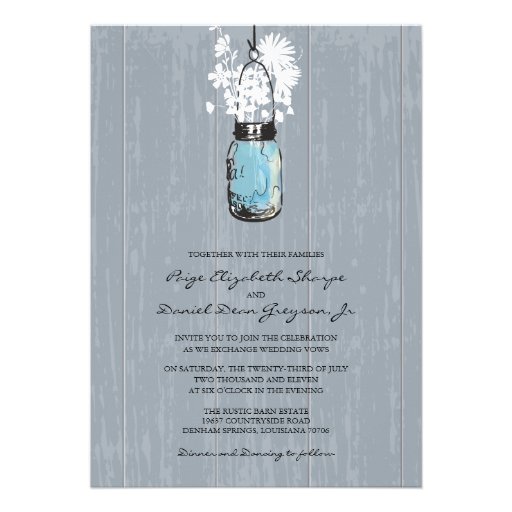 Rustic Hanging Mason Jar Wedding Custom Invitations
