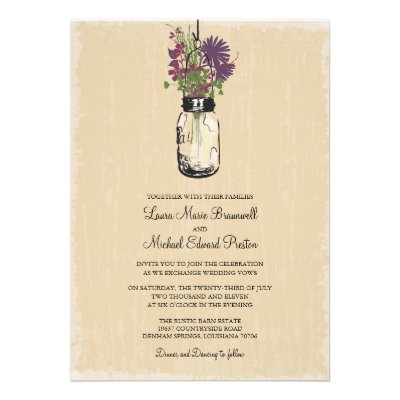 Rustic Hanging Mason Jar Wedding Personalized Invite