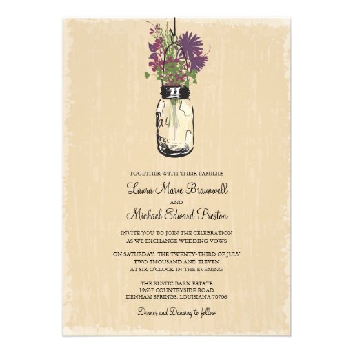 Rustic Hanging Mason Jar Wedding Personalized Invite