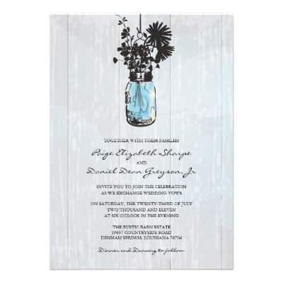 Rustic Hanging Mason Jar Wedding Personalized Invite