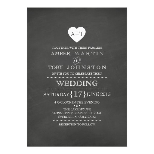 Rustic Heart Chalkboard Wedding Invitation