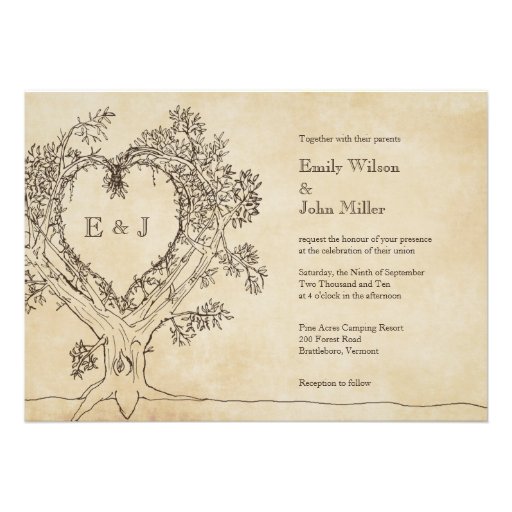 Rustic Heart in a Tree Wedding Invitations
