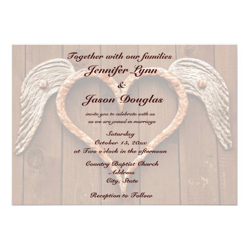 Rustic Heart with Wings Wood Wedding Invitations