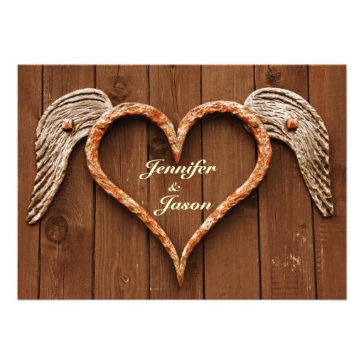 Rustic Heart with Wings Wood Wedding Invitations