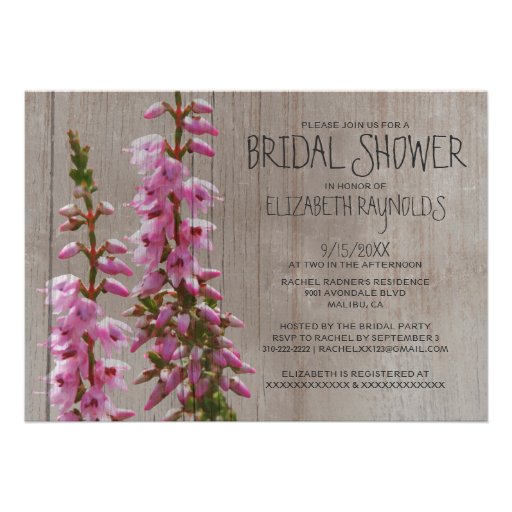 Rustic Heather Bridal Shower Invitations