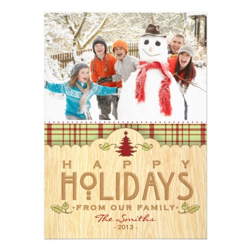 Rustic Holiday Woodland Family Photo Greeting Invites (front side)