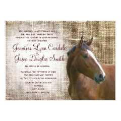 Rustic Horse Burlap Print Wedding Invitations