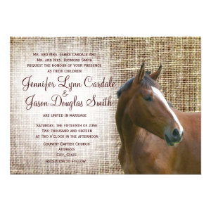 Rustic Horse Burlap Print Wedding Invitations