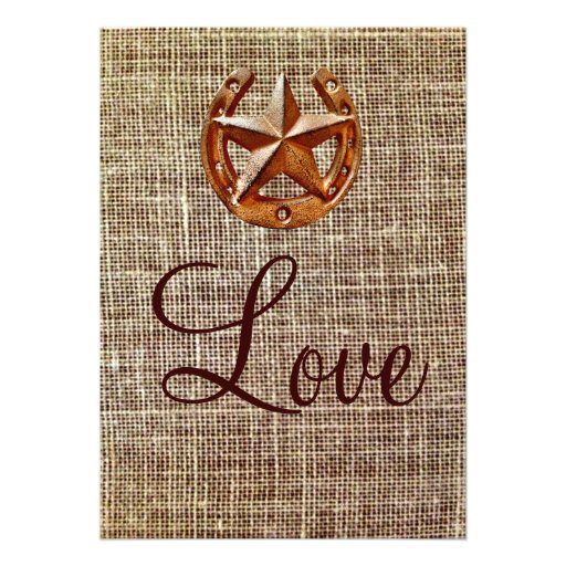 Rustic Horseshoe Star Burlap Wedding Invitations