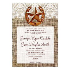 Rustic Horseshoe Star Burlap Wedding Invitations