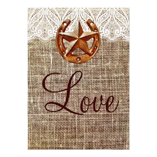 Rustic Horseshoe Star Burlap Wedding Invitations