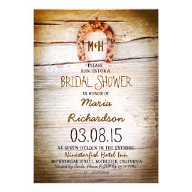 rustic horseshoe wood bridal shower invitation