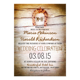 rustic horseshoe wooden wedding invitations